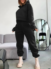  Solid Long Sleeve Crop Hoodie & Joggers Outfit Set