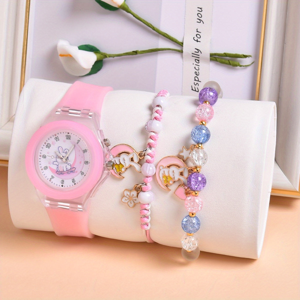 3pcs Set Rabbit On the Moon Kids Watch with Bracelets