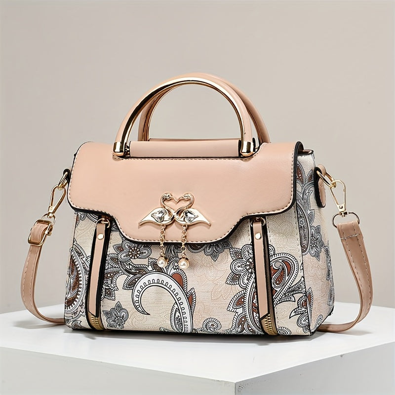 Floral Print Shoulder Bag Magnetic Closure PU Leather