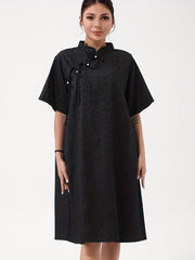  Solid Brocade Jacquard Chinese Style Cheongsam Dress