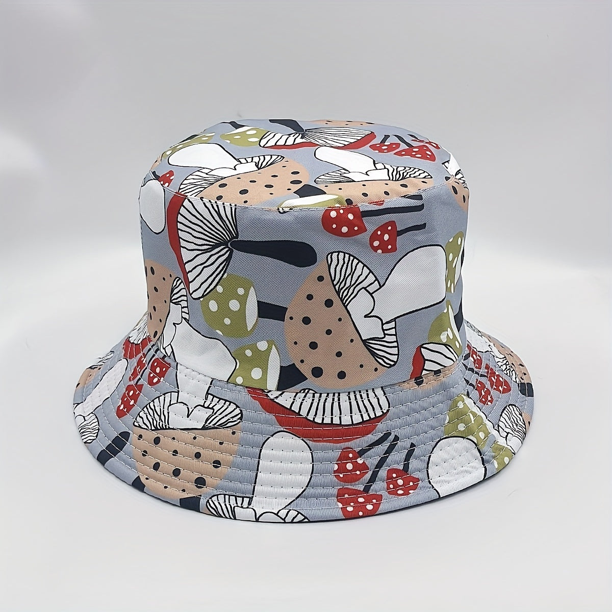 Mushroom Print Bucket Hat Grey Reversible Sunscreen Basin Hat