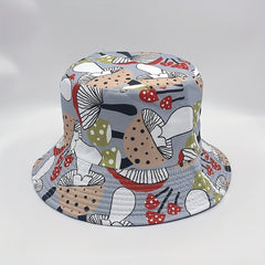 Mushroom Print Bucket Hat Grey Reversible Sunscreen Basin Hat