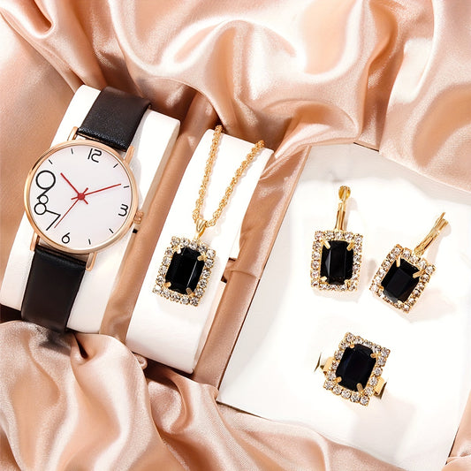 Fashionable High School Digital Red Leather Quartz Watch Set
