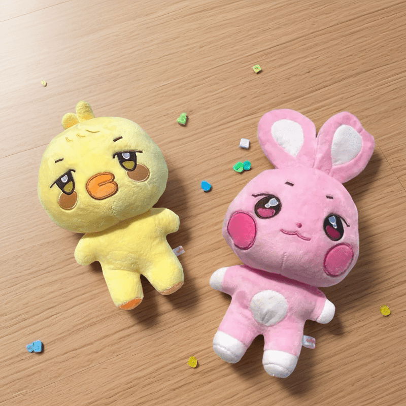 Anime Bunny Plush Doll with Expressive Eyes & Fluffy Ears in Pastel Colors