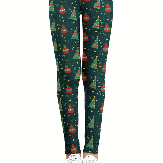 Girls' Christmas Stretch Leggings - Tight Fit & Ankle Length