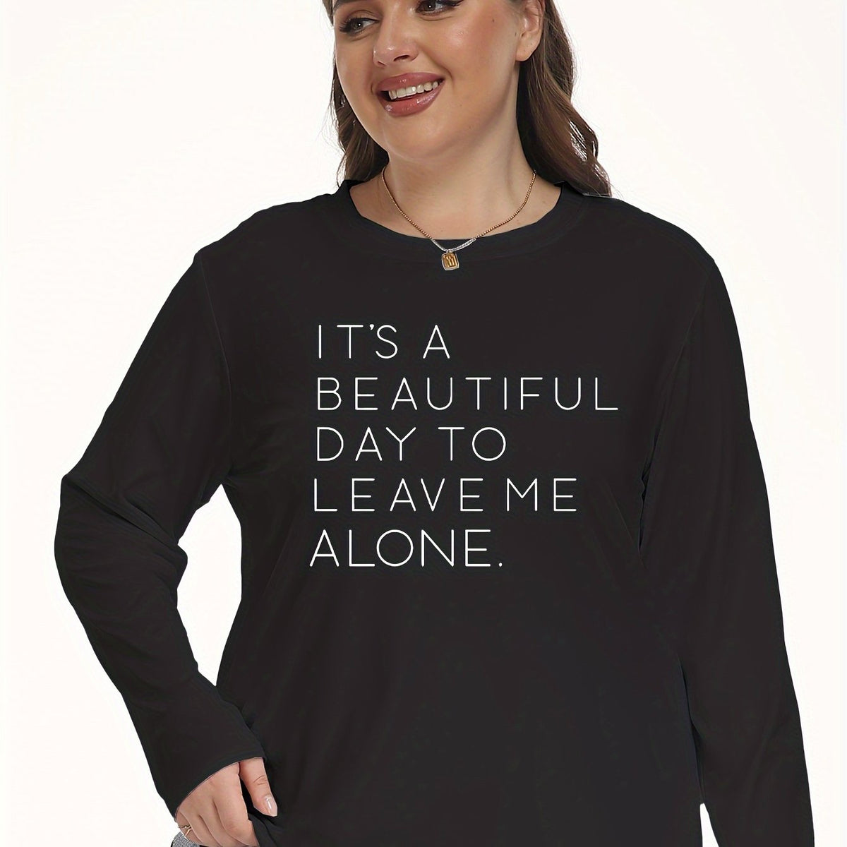  Women's Slogan Print Pajama Top Long Sleeve Round Neck Loungewear