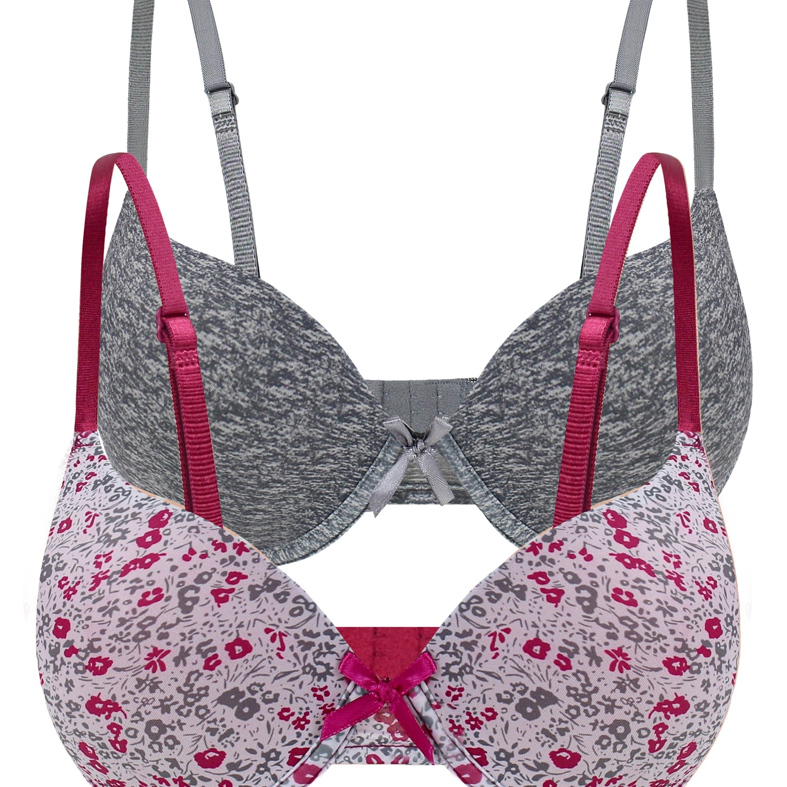 2pcs Floral & Solid Push Up Bras Comfy & Breathable Women's Lingerie