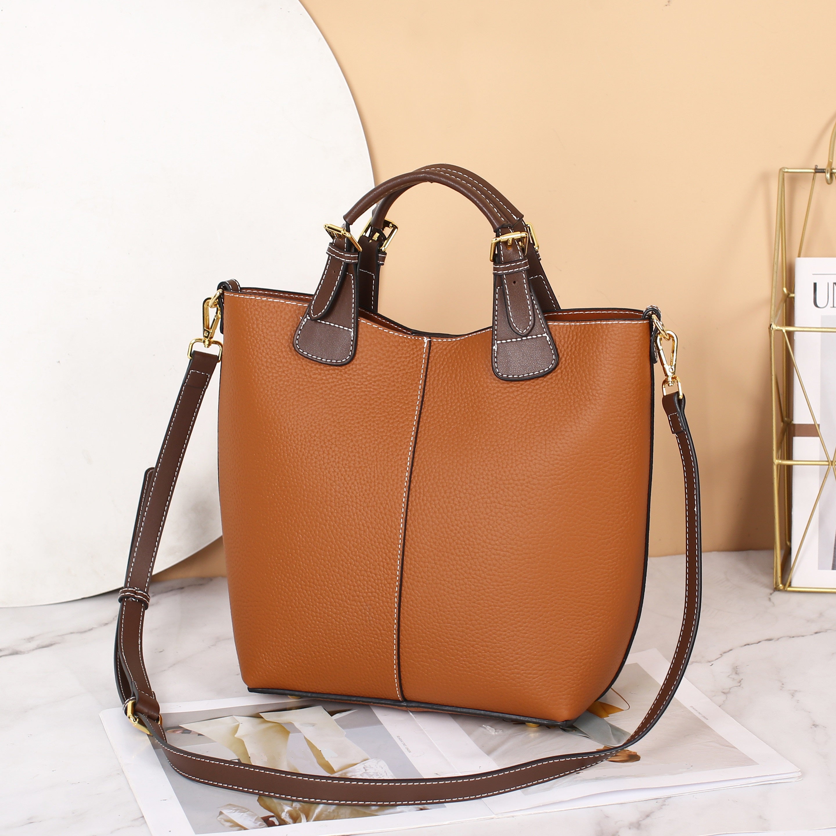 Leather Crossbody Bag Stitching Shoulder Bag