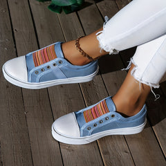 Women's Canvas Slip On Outdoor Sneakers Elastic Band Shoes