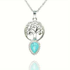 Natural Stone Tree Of Life Water Drop Pendant Agate Amethyst Turquoise Necklace