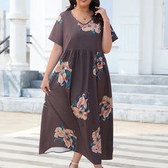 Floral Print V-Neck Maxi Dress Plus Size