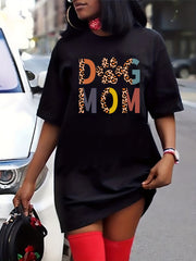  Colorblock Leopard Print Round Neck Dress