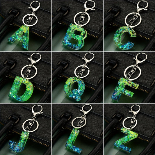 Green Resin Initial Letter Keychain Decorative Bag Accessory Key Ring