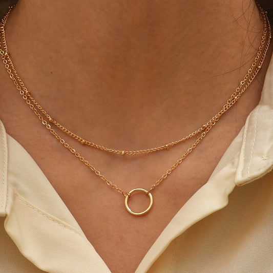 Dainty Chain Necklace for Women - Hollow Round Adjustable Neck Chain