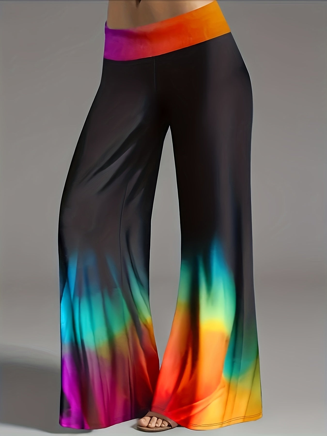  Rainbow Print Wide Leg Trousers