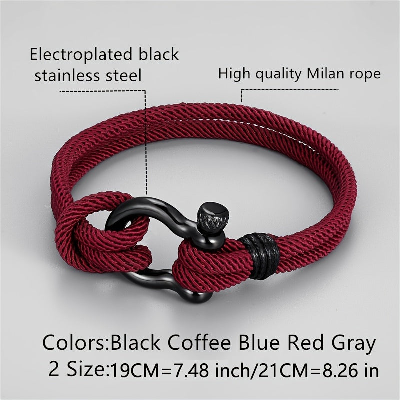 Survival Stainless Steel Outdoor Camping Horseshoe Buckle Bracelet