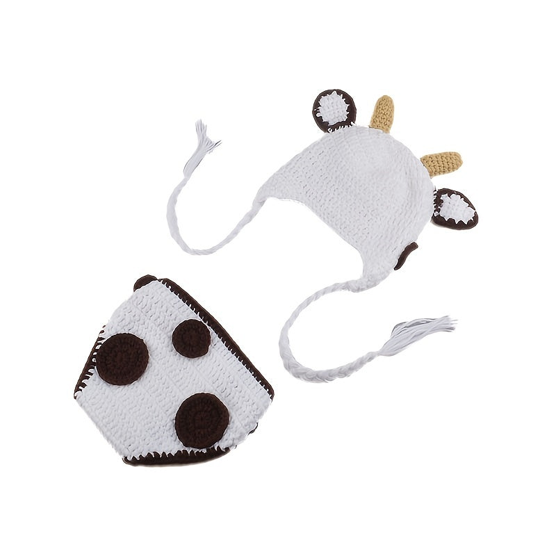 2pcs Cow Baby Crochet HandKnitted Costume Newborn Photography Props