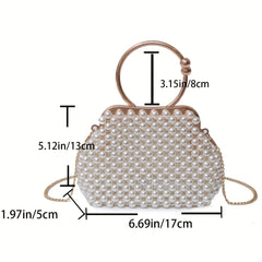 Pearl Beaded Frame Bag Formal Clutch Crossbody Handbag