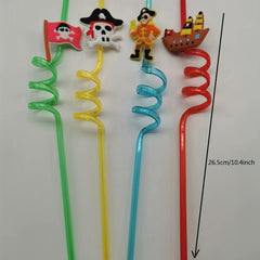 4pcs Pirate Party Favors Reusable Pirate Straws for Halloween