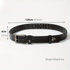 Vintage Rhombus Pattern Studded Leather Belt - Hip Hop Punk Style