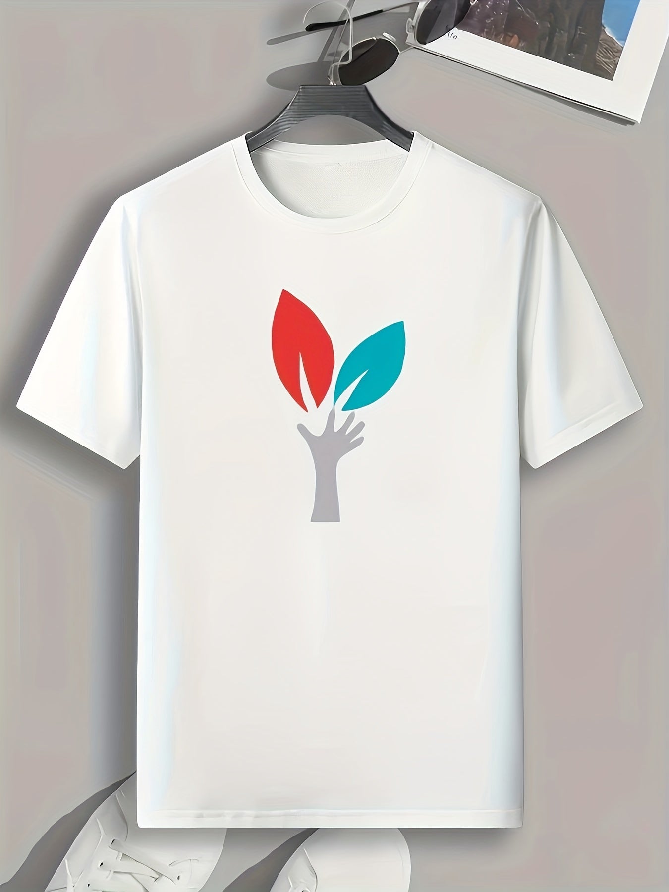 Leaf Pattern Print Men's Comfy Sports T-shirt Graphic Tee