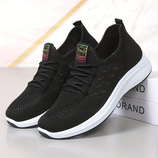 Women's Breathable Knit Sports Shoes Lace Up Low Top Running Sneakers
