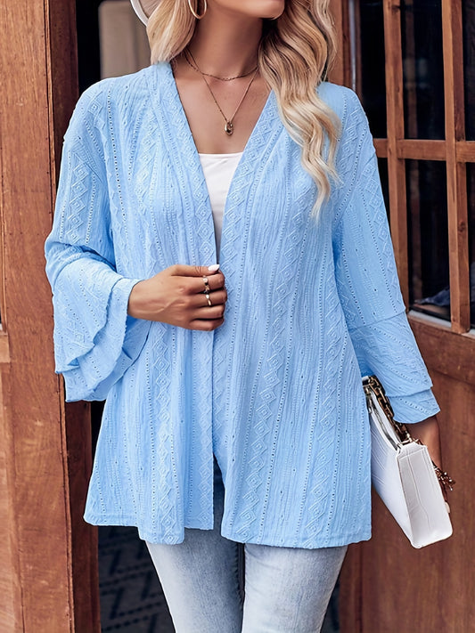 Solid Jacquard Bell Sleeve Cardigan