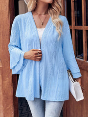  Solid Jacquard Bell Sleeve Cardigan