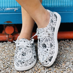 Skull Pattern Flat Shoes Slip On Canvas Casual Hallow