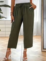  Casual Pants Women's Solid Wide Leg Crop Trousers