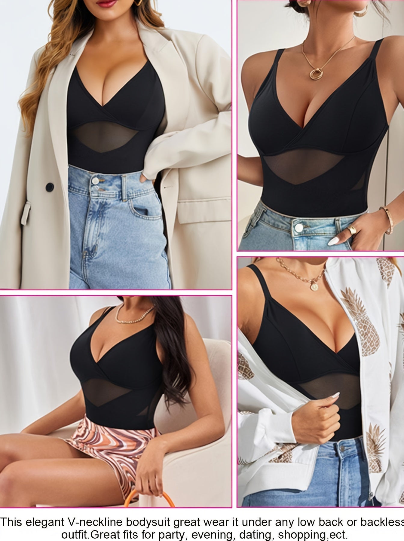 Women's V Neck Compression Tummy Control Shapewear Bodysuit