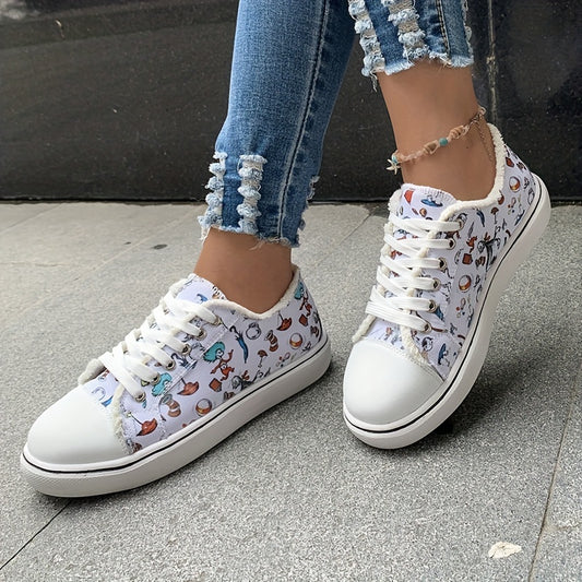 Women's Cartoon Canvas Lace Up Flat Shoes