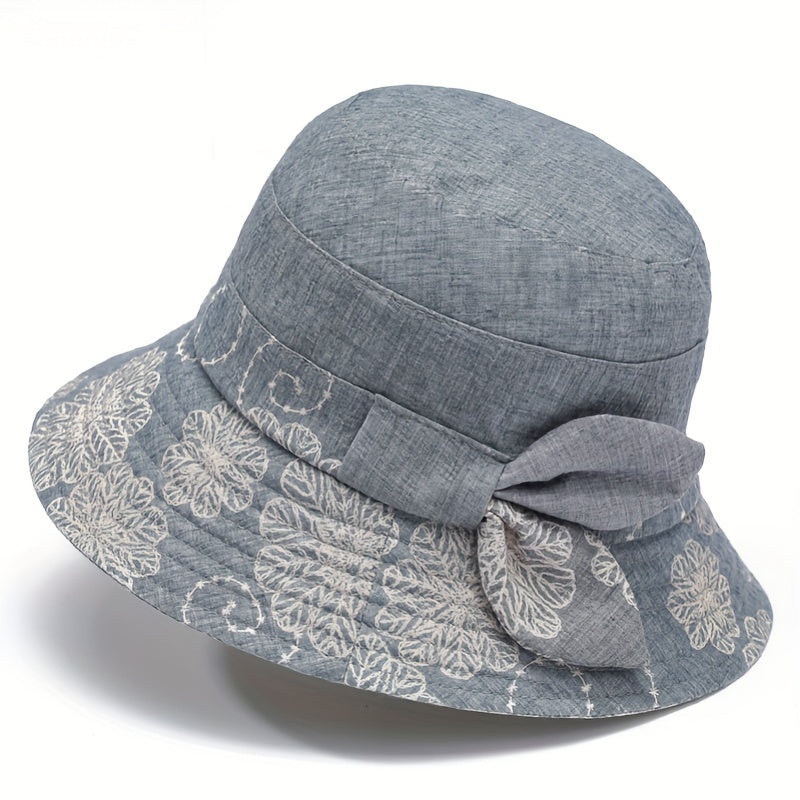 Vintage Flower Embroidery Bucket Hat Plain Casual Lightweight Sun Hat