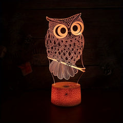 Owl Night Light 16 Colors Remote Control Smart Touch Dimmable 3D Lamp