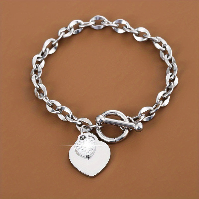 Heart OT Buckle Stainless Steel Chain Bracelet For Women Gift