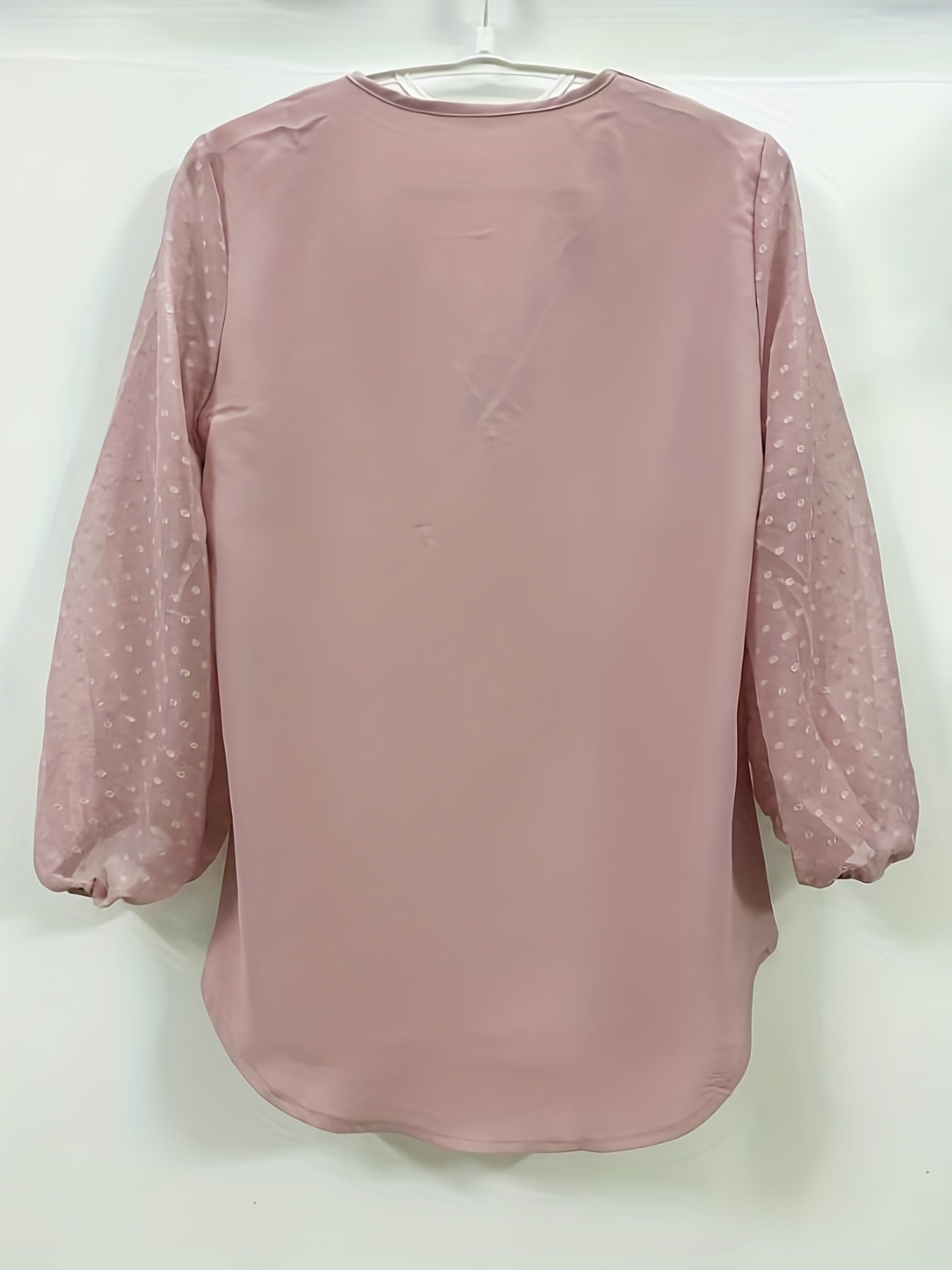 V Neck Loose Blouses Casual Mesh Stitching Dot Pom Poms 3/4 Sleeve Tops
