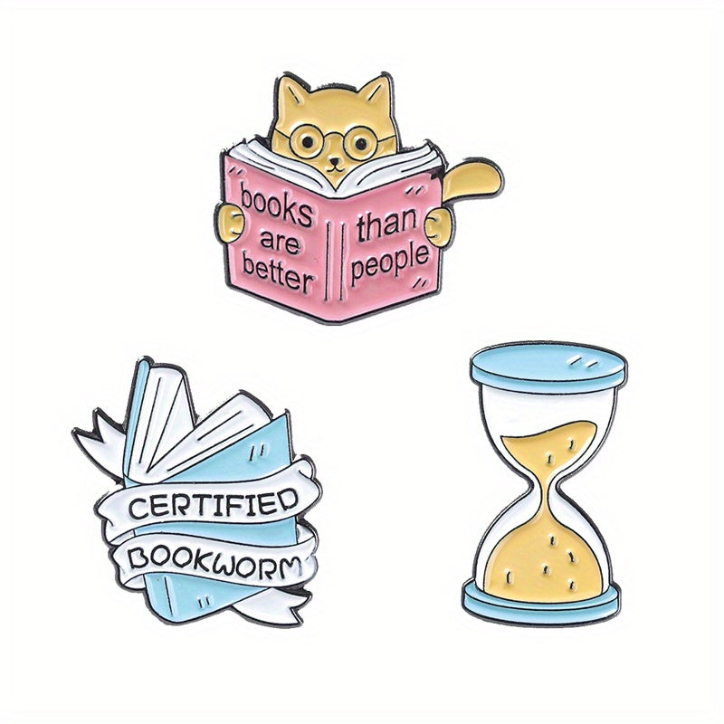 Book Enamel Pins Book Quote Banner Brooches Hourglass Badges