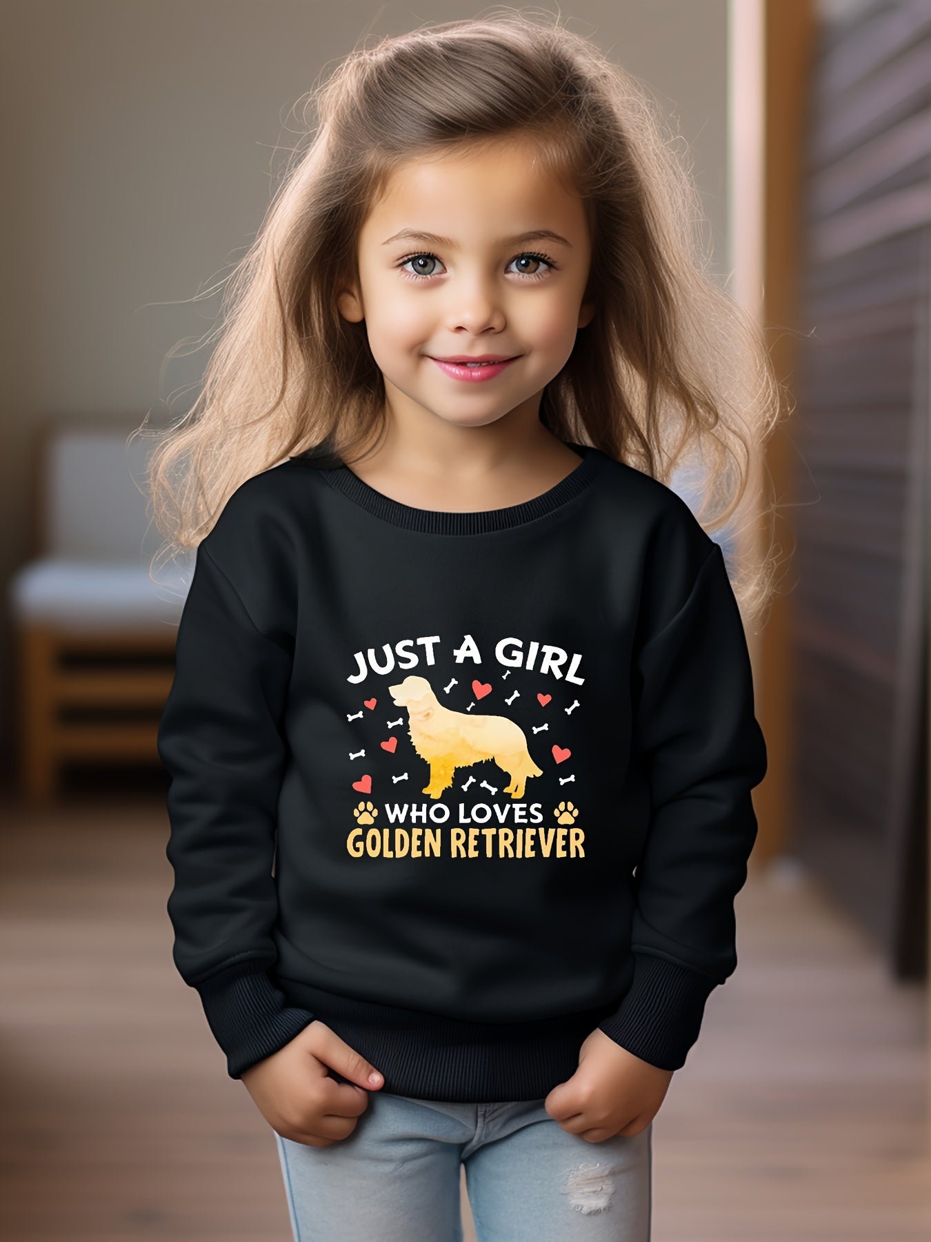 Girls Dog Pattern Crew Neck Sweatshirt For Spring Fall Christmas Gift