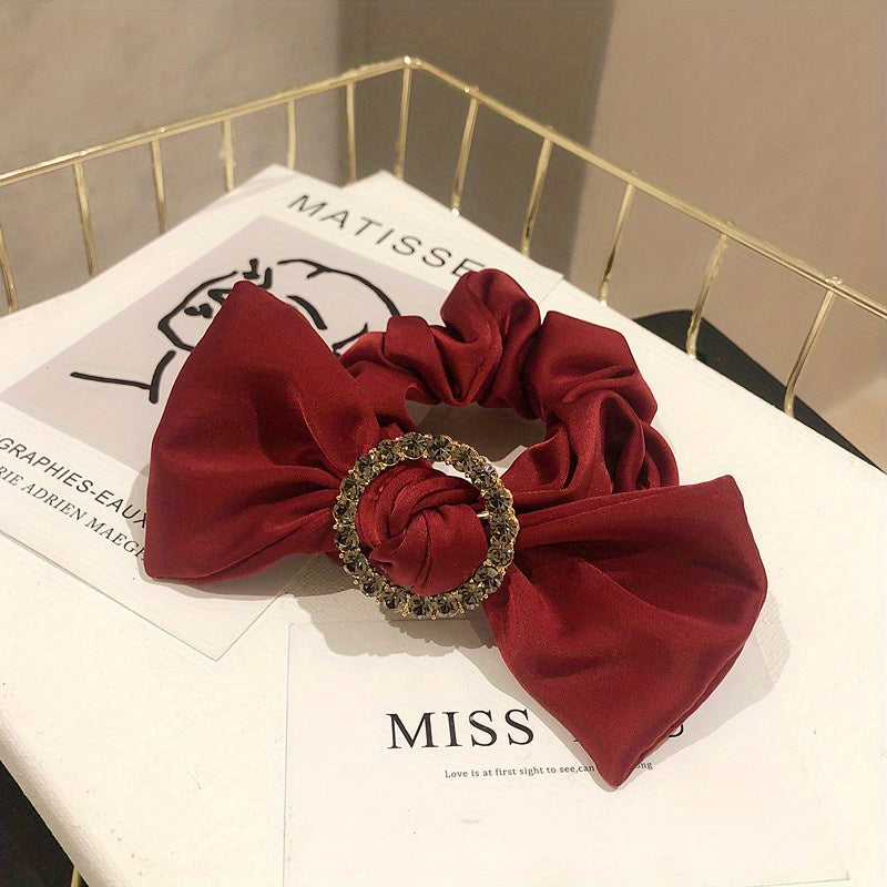 Rhinestone Ring Decor Leopard Bow Scrunchies Hair Ties