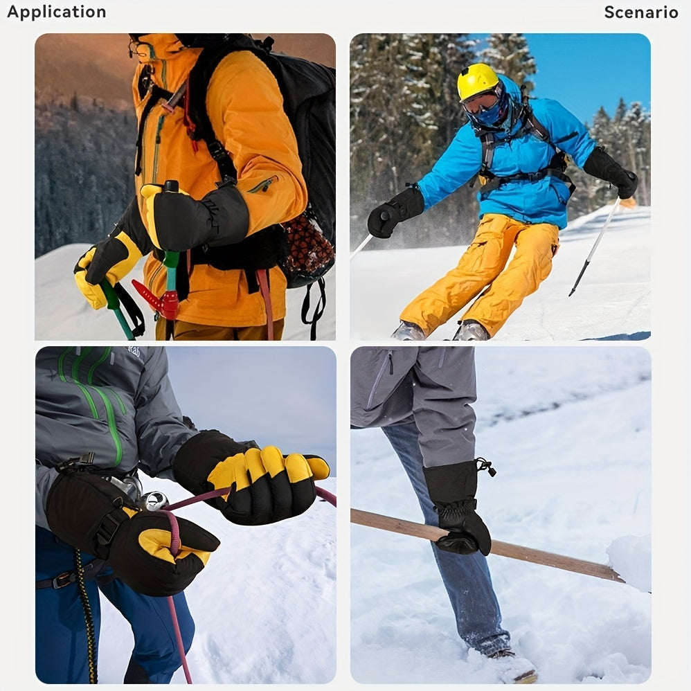 Cowhide Leather Winter Skiing Gloves Warm Thickened Gloves