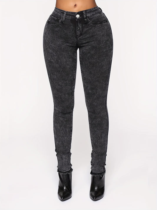  Fluffy Trim Button Up Skinny Jeans