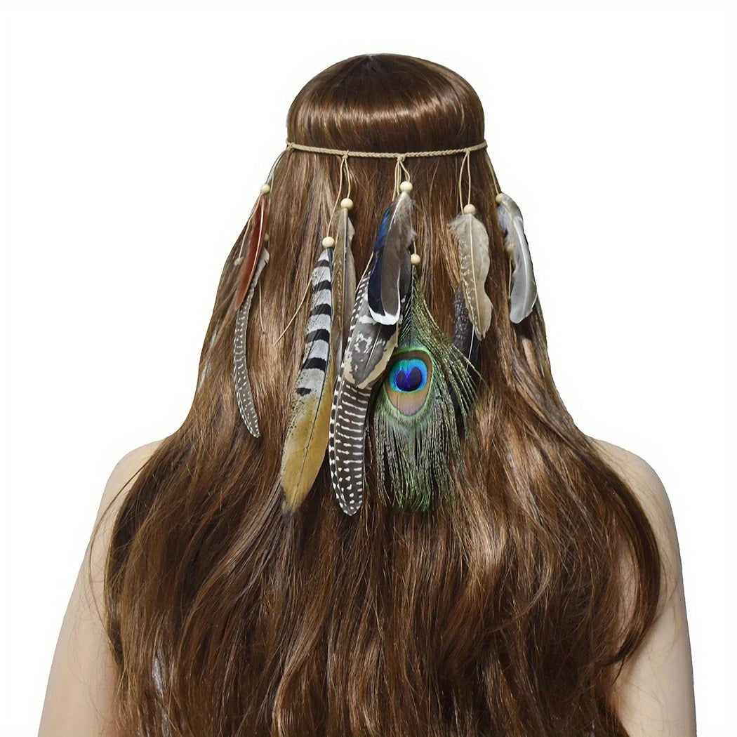 Boho Style Hand Woven Head Rope Peacock Feather Design