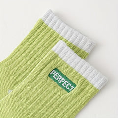 6 Pairs Kids' Embroidered 'PERFECT' Short Socks