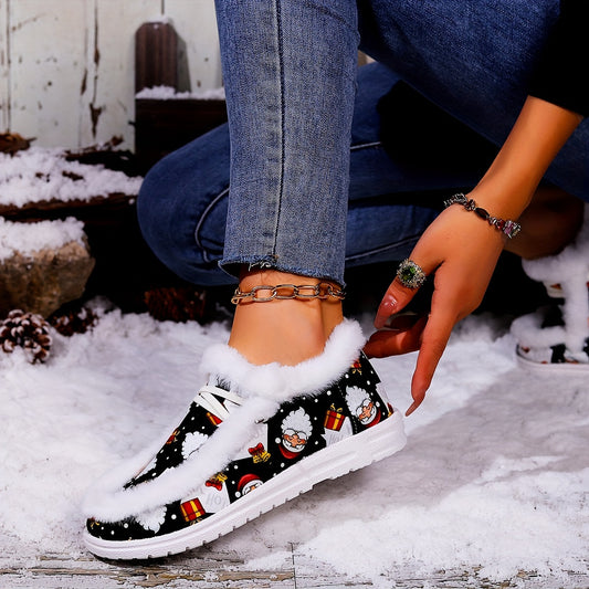 Women's Santa Claus Skate Shoes Plush Comfort Warm Flats