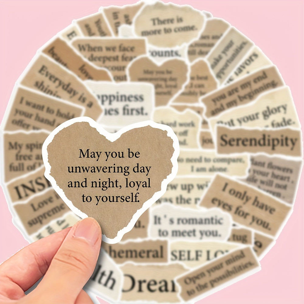 50pcs Heart Shaped Quotes Stickers for Laptop Helmet Luggage Journal