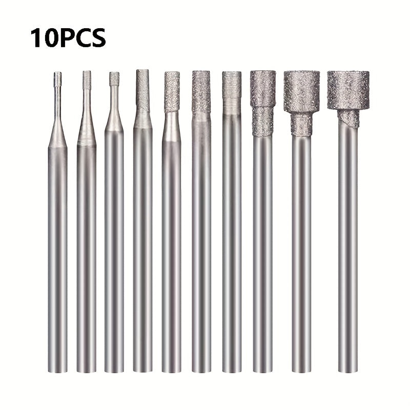 10pcs Mini Cup Diamond Grinding Head Burrs for Rotary Tools 2.35 MM Mandrel