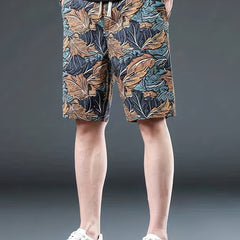 Leaves Print Shorts Casual Summer Pool Beach Shorts Men's Lounge Shorts