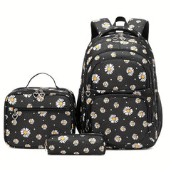 Daisy Print Backpack Set with Lunch Kits for Teen Girls