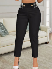 Colorblock Plaid Print High Rise Trousers