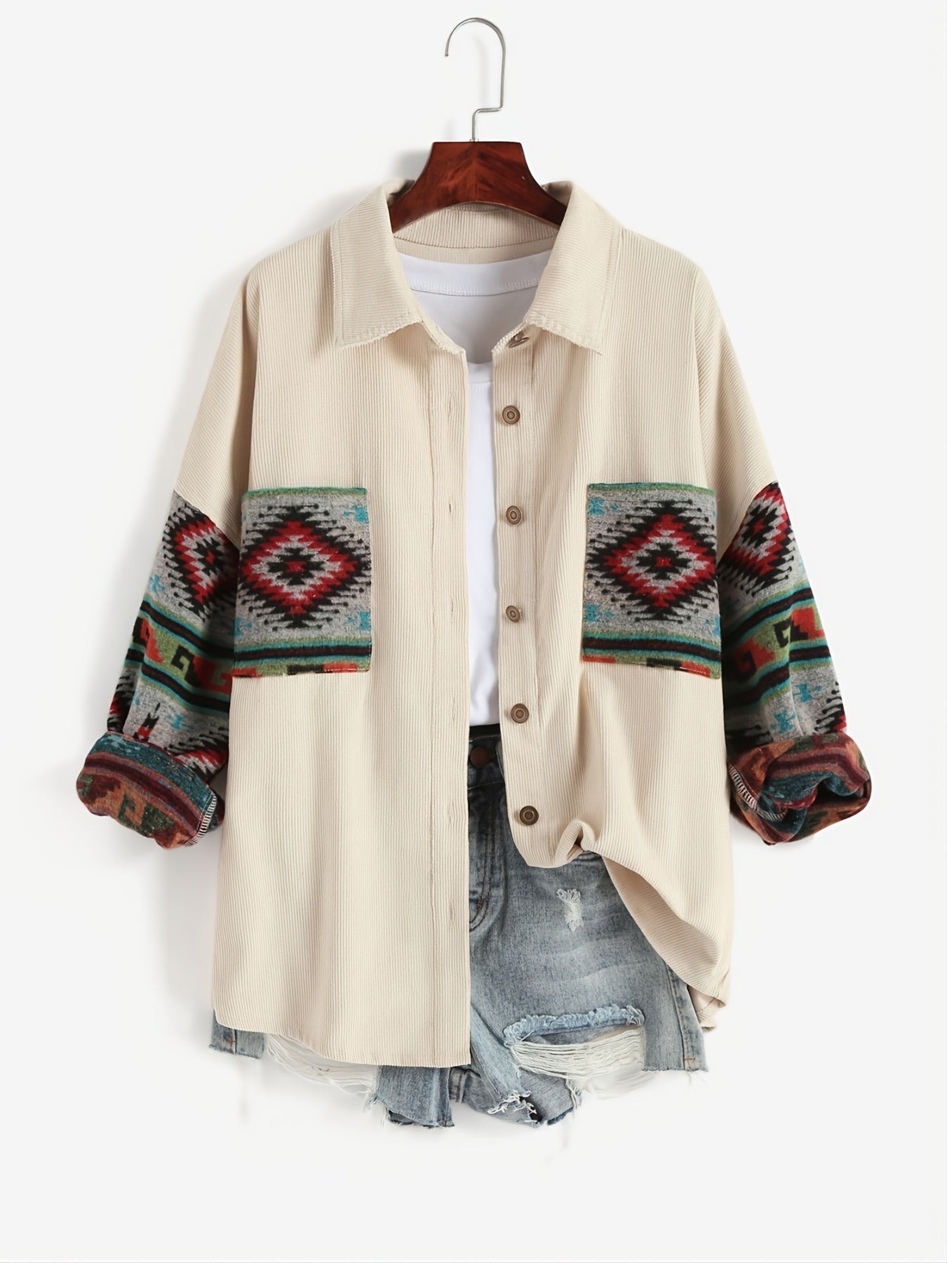 Retro Long Sleeve Lapel Jacket Casual Outerwear